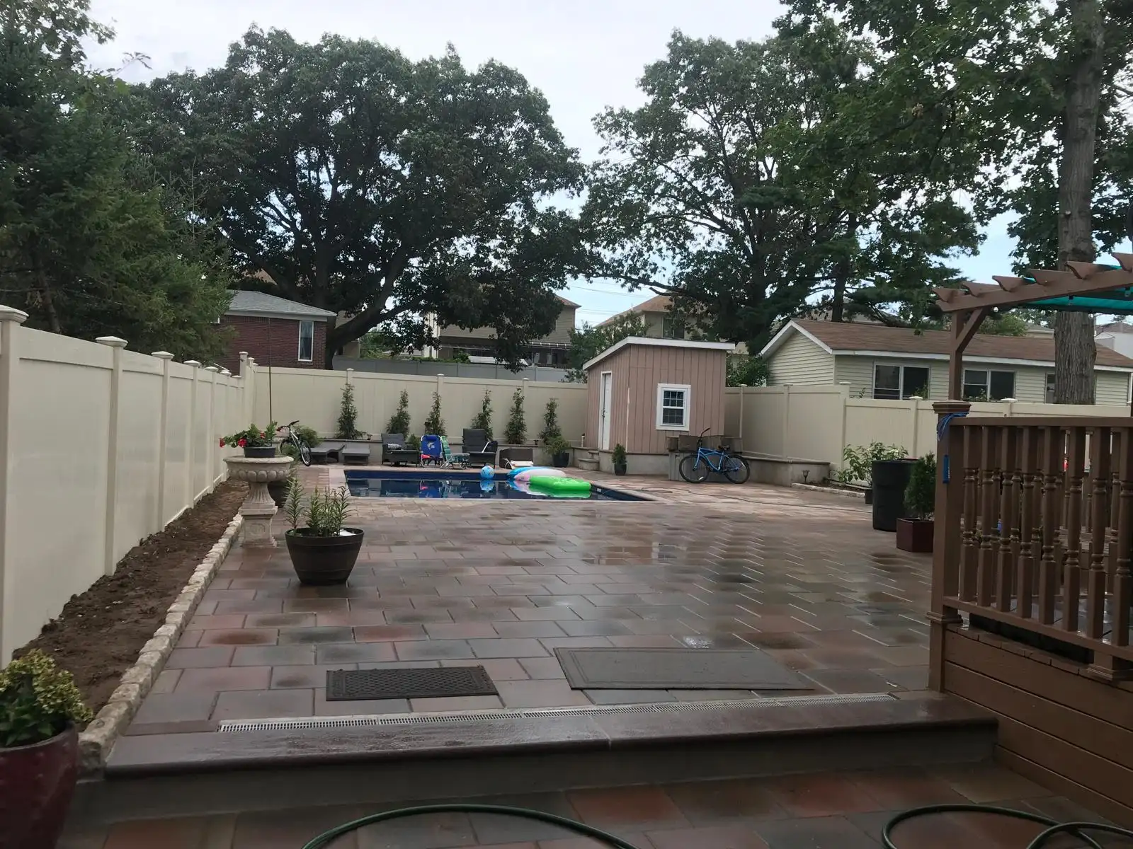 Backyard paver patio with fence — Arrochar, Staten Island