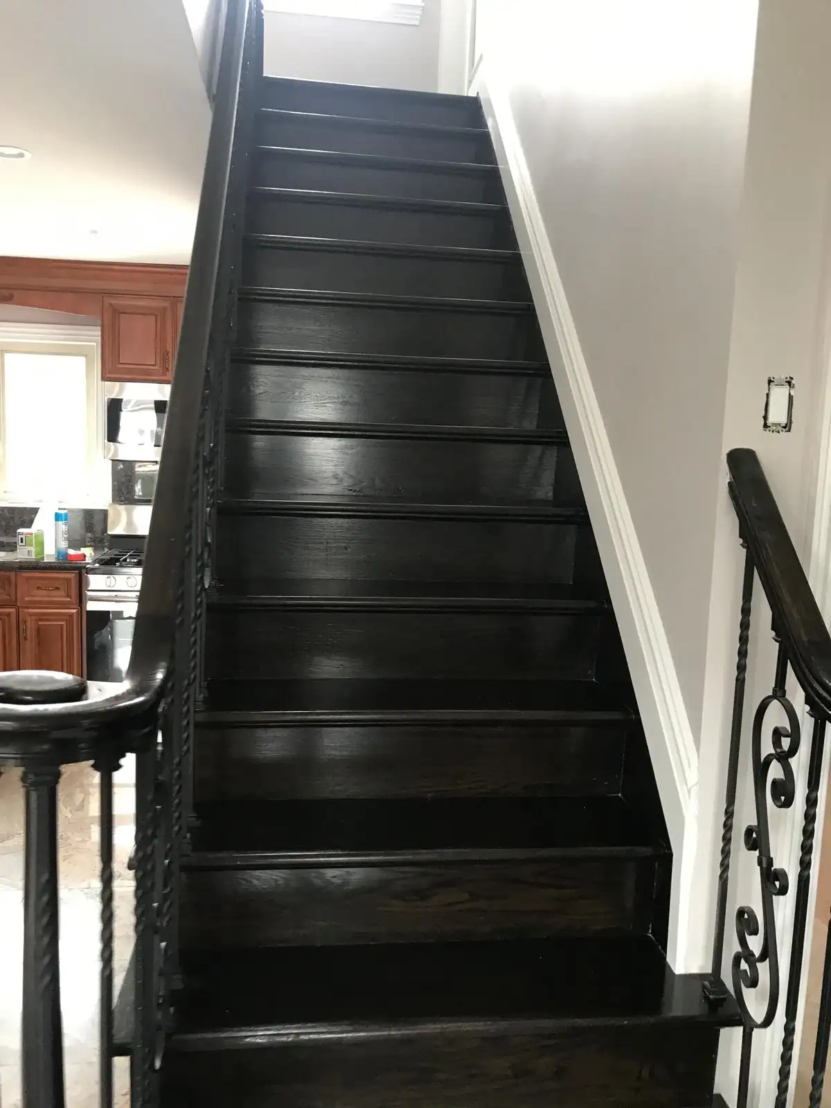 Black staircase with wrought iron railing — Great Kills, Staten Island