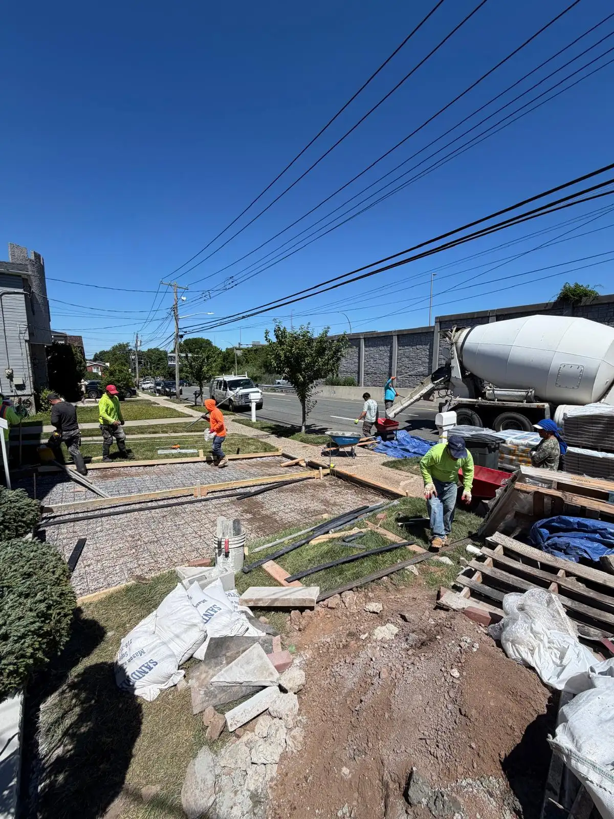 Concrete truck pouring driveway — Emerson Hill, Staten Island