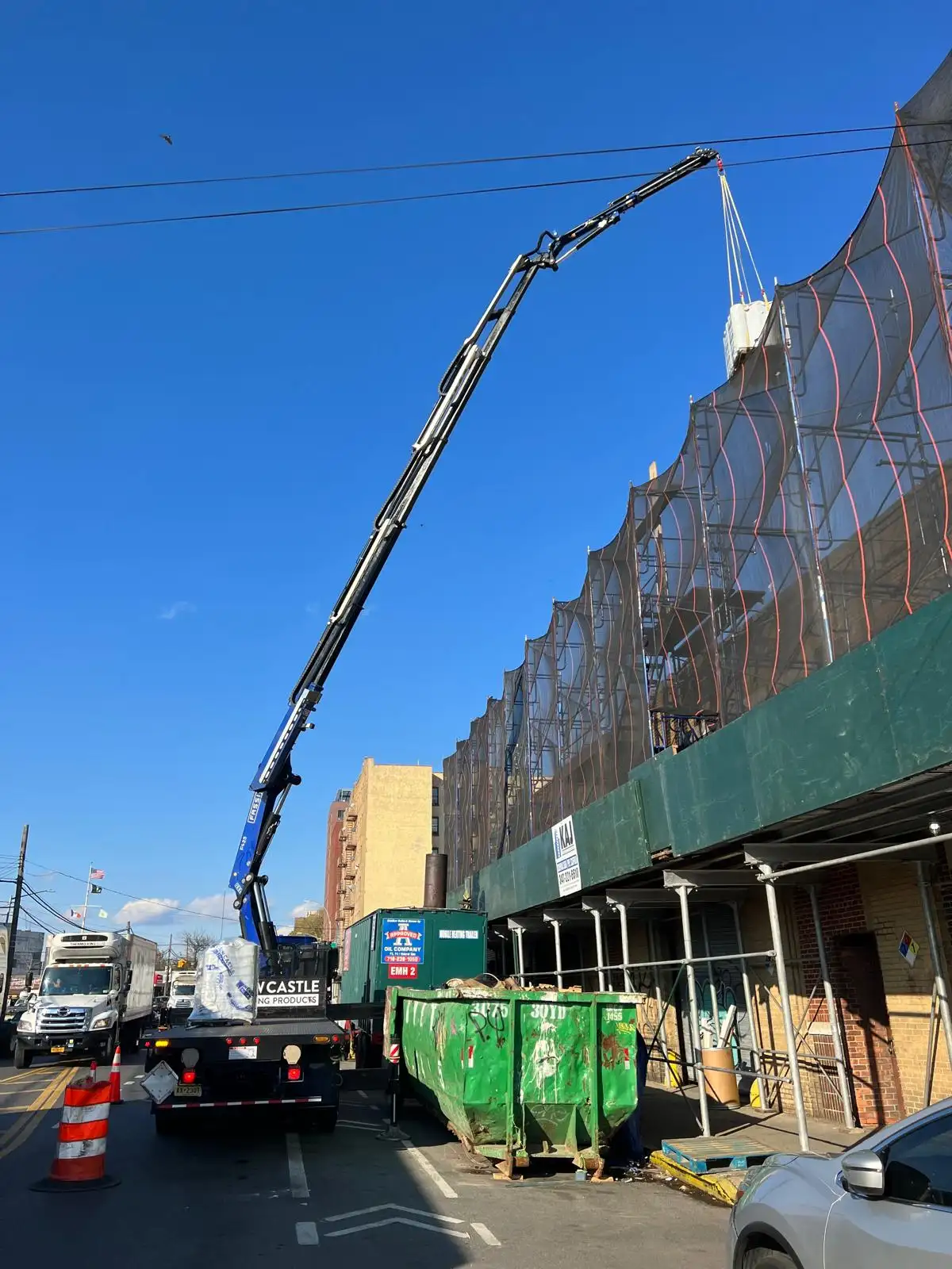 Crane truck at factory building — Hunts Point, Bronx