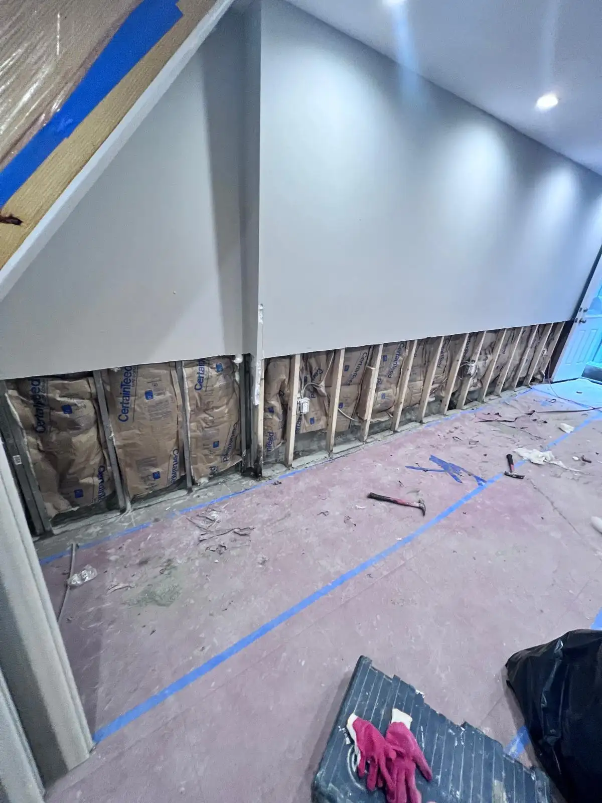 Exposed basement wall framing — Bedford-Stuyvesant, Brooklyn