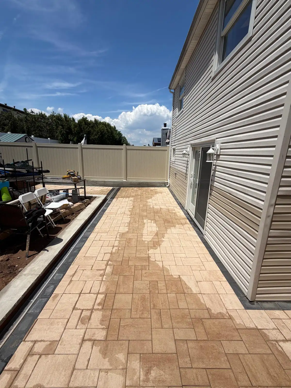 Finished paver walkway beside house — Emerson Hill, Staten Island