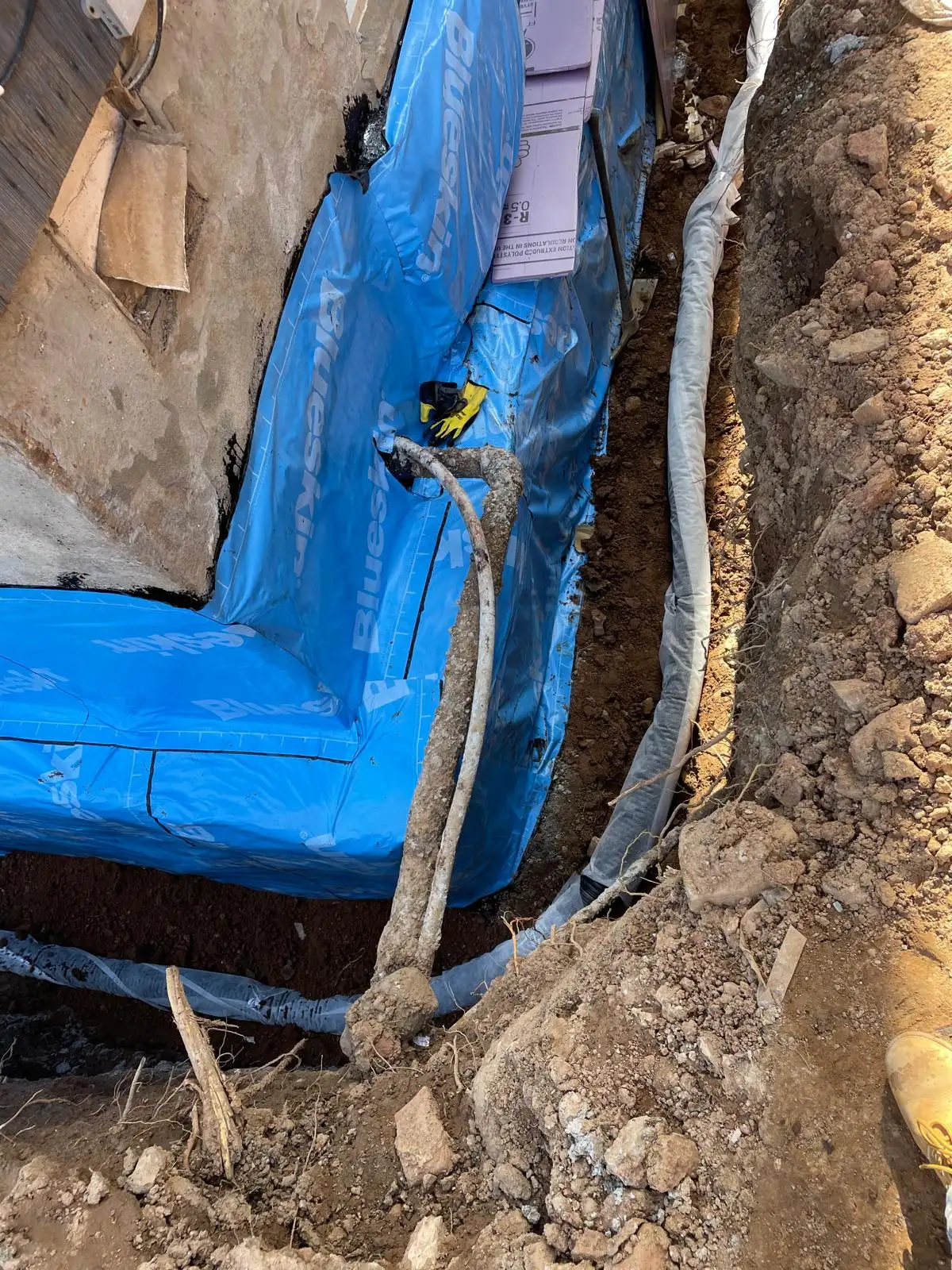 Foundation corner with membrane — Stapleton, Staten Island
