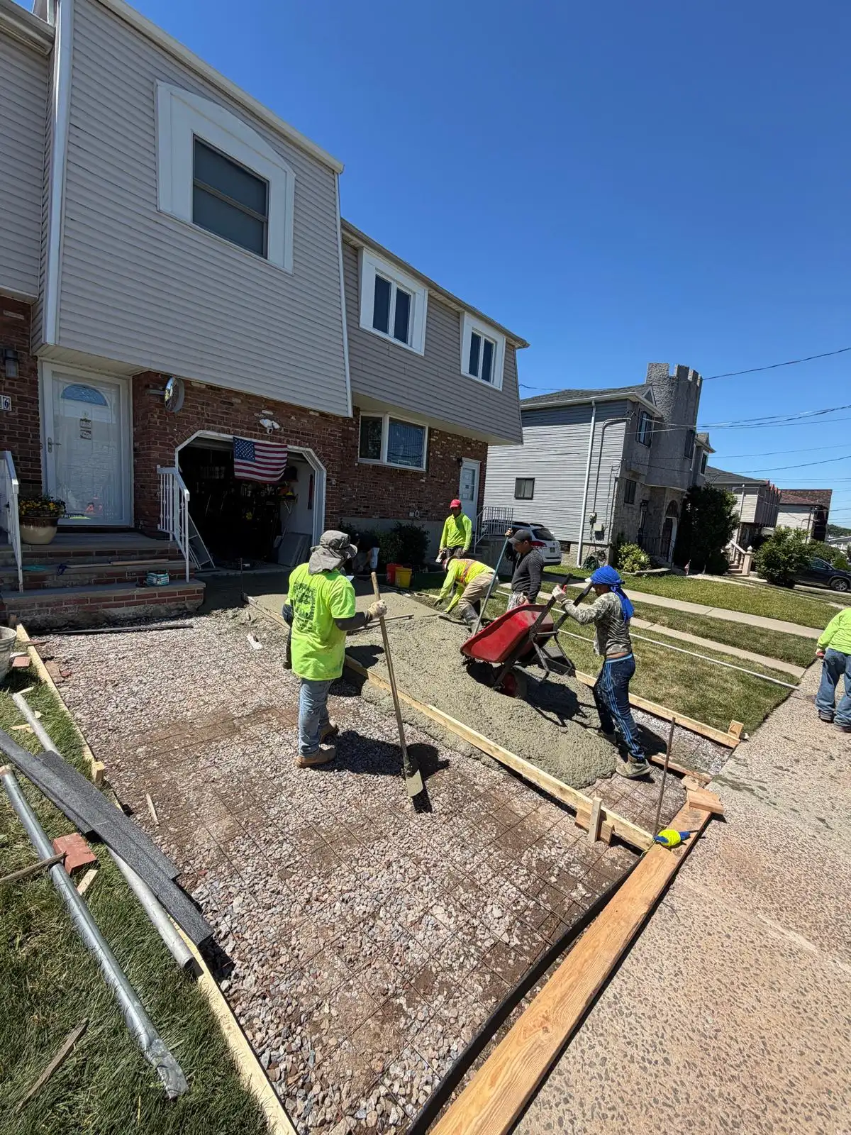 Front yard grading crew — Emerson Hill, Staten Island