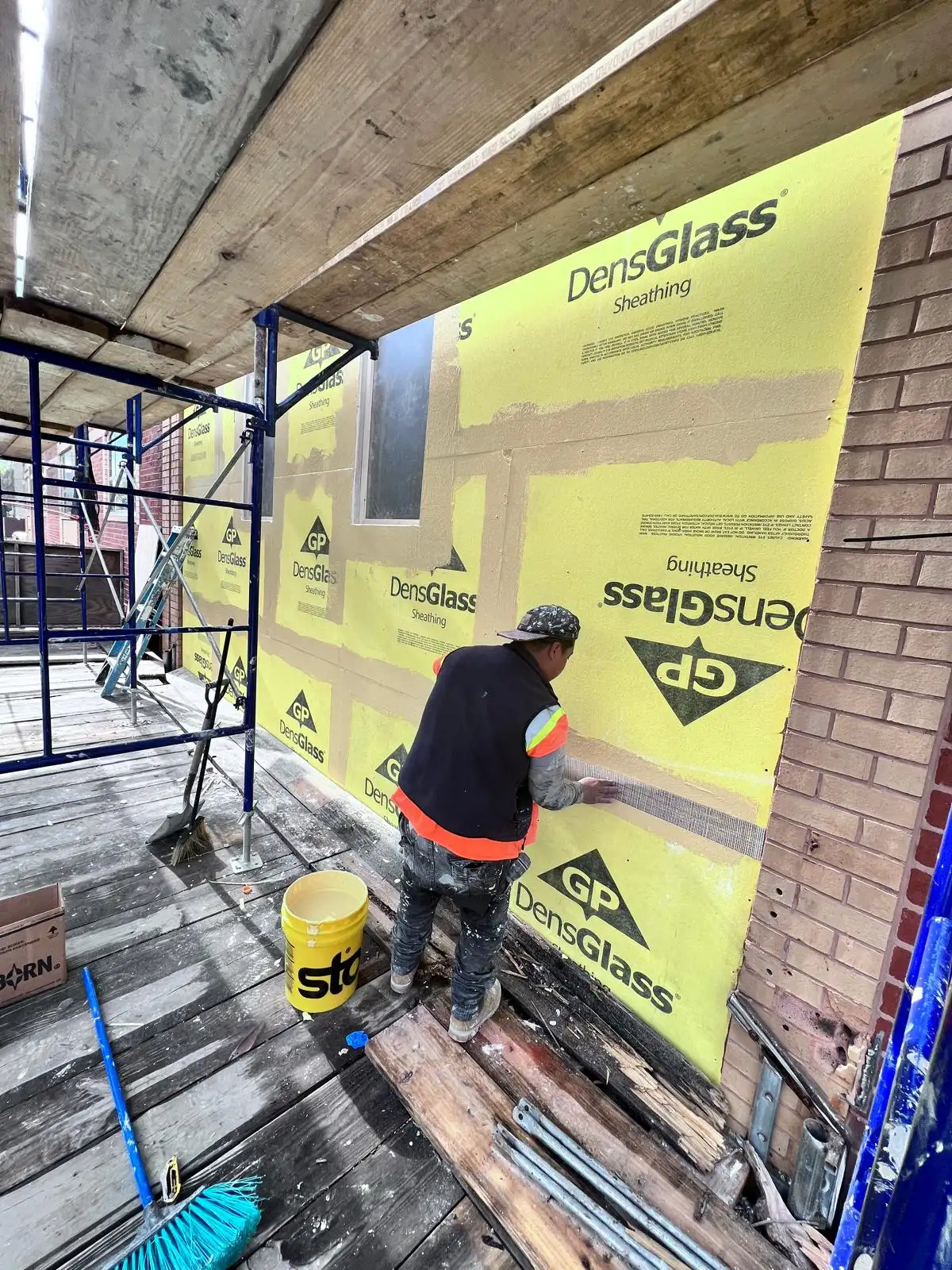 Installing DensGlass sheathing — Crown Heights, Brooklyn