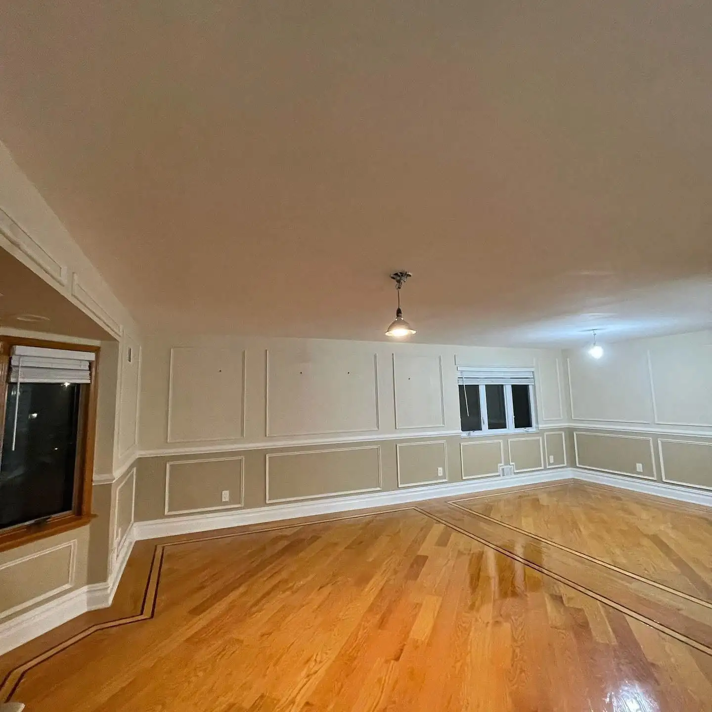 Living room picture-frame molding and refinished hardwood — Arrochar, Staten Island
