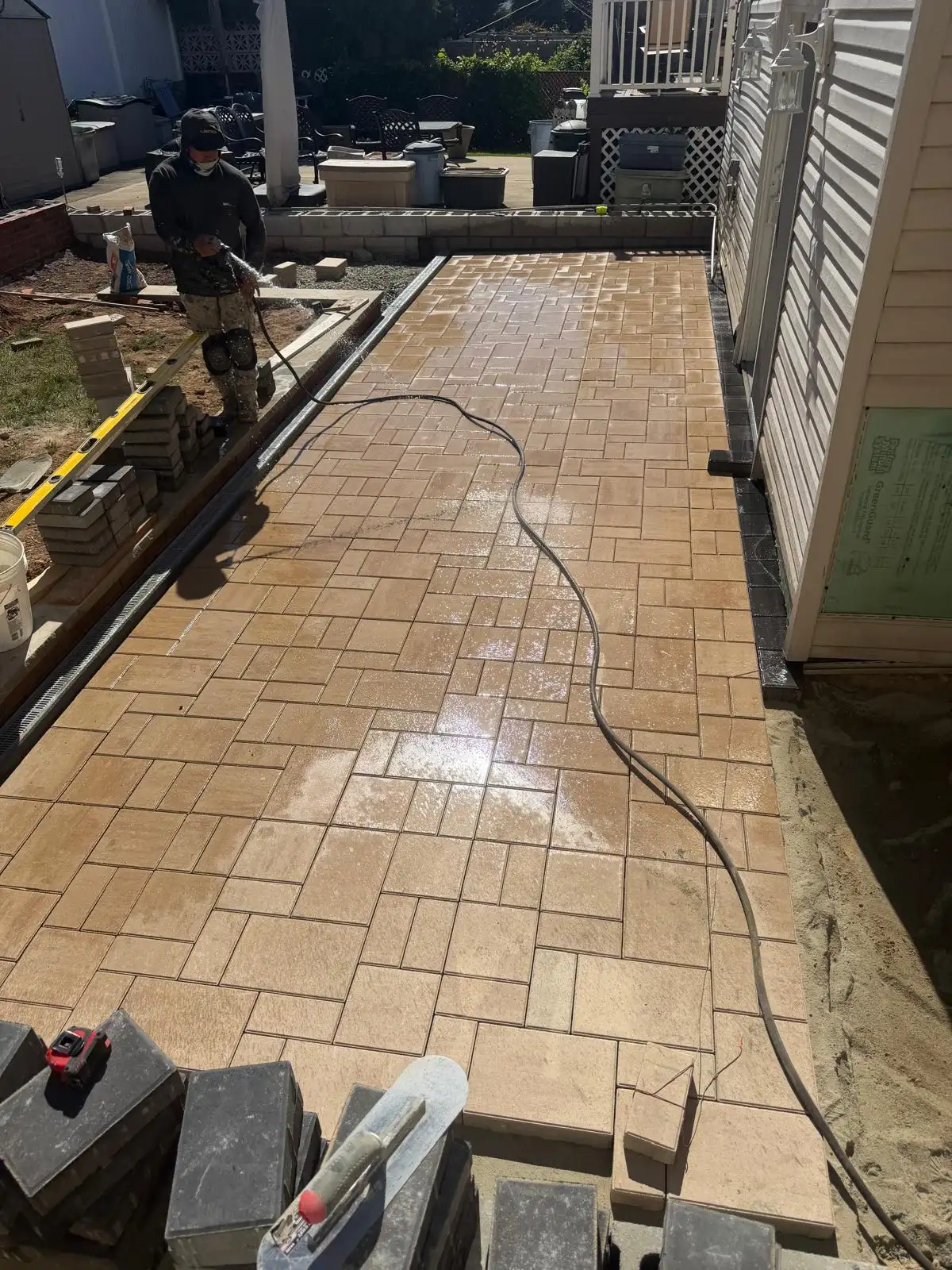 New paver walkway in side yard — Emerson Hill, Staten Island