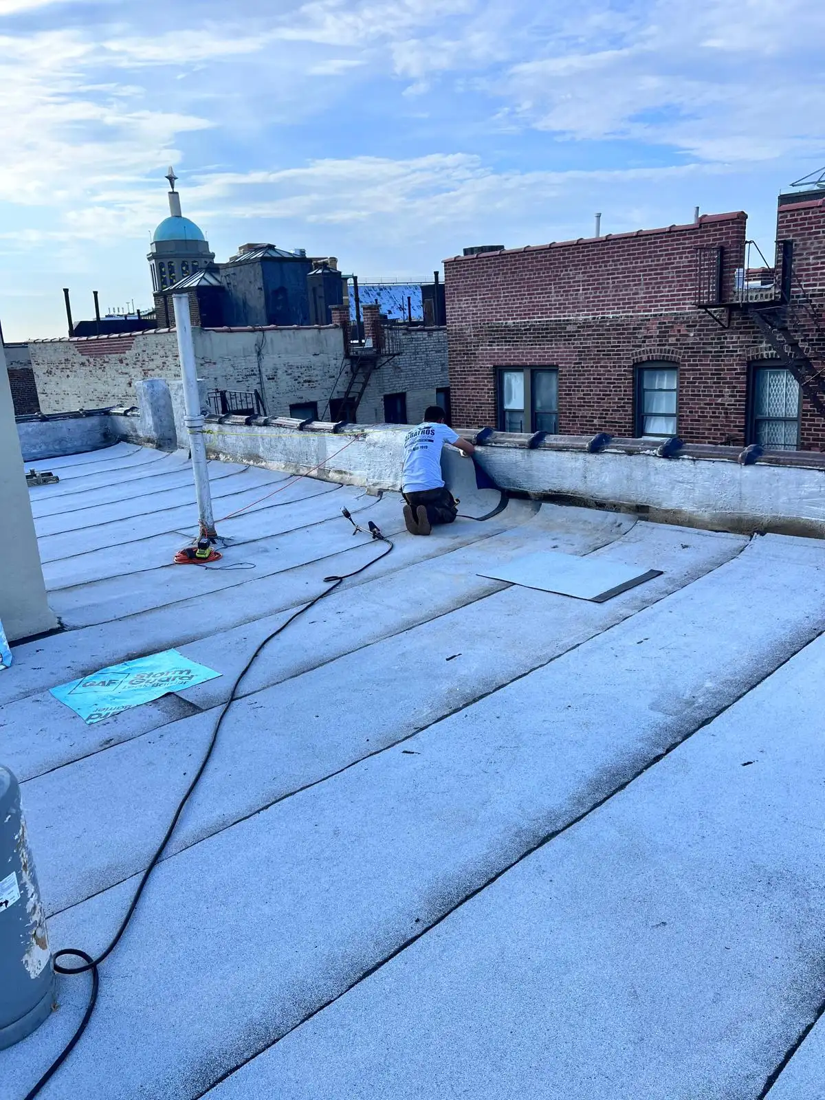 New roof with church dome view — Washington Heights, Manhattan