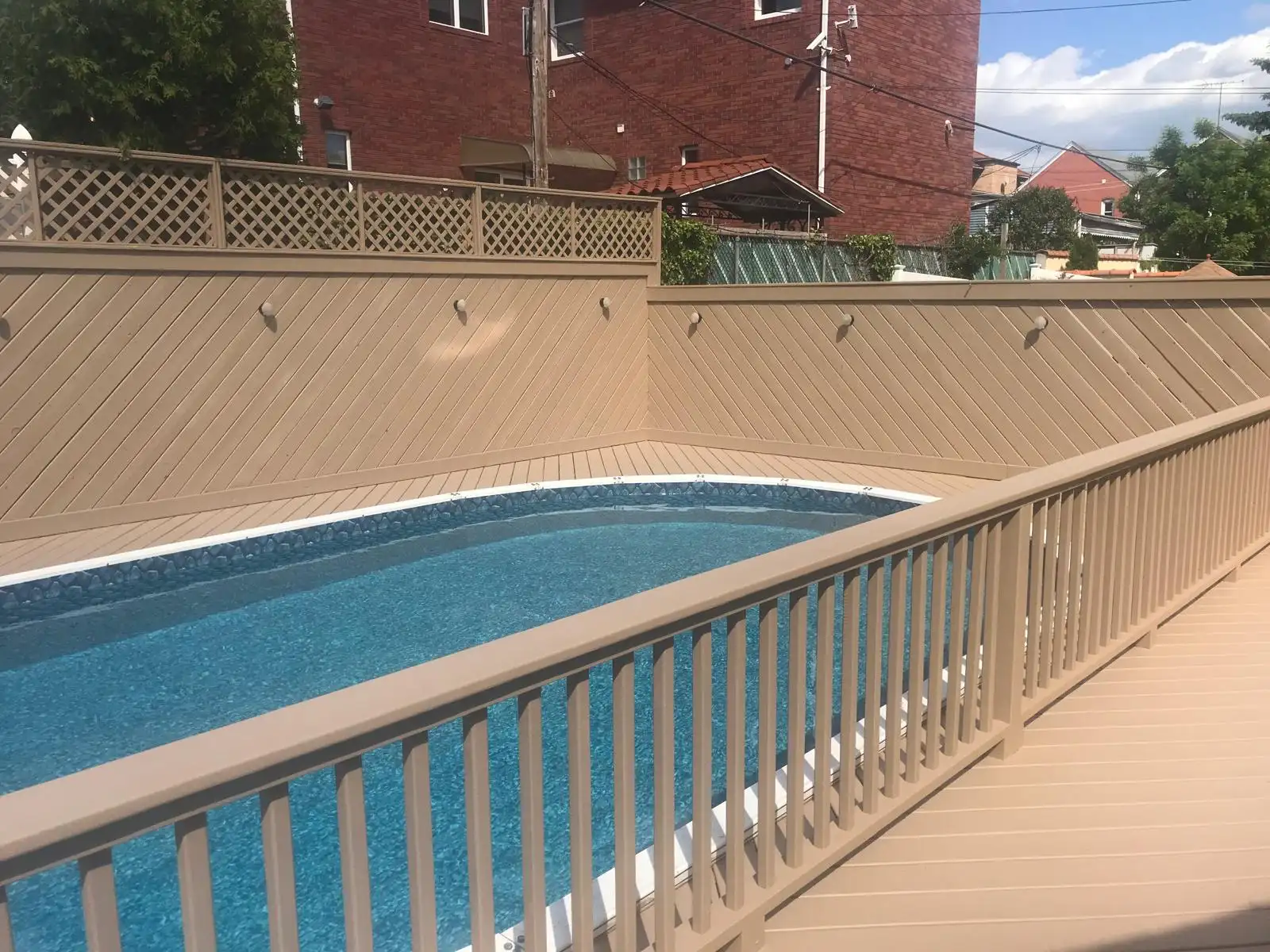 Painted pool deck railing — Dyker Heights, Brooklyn