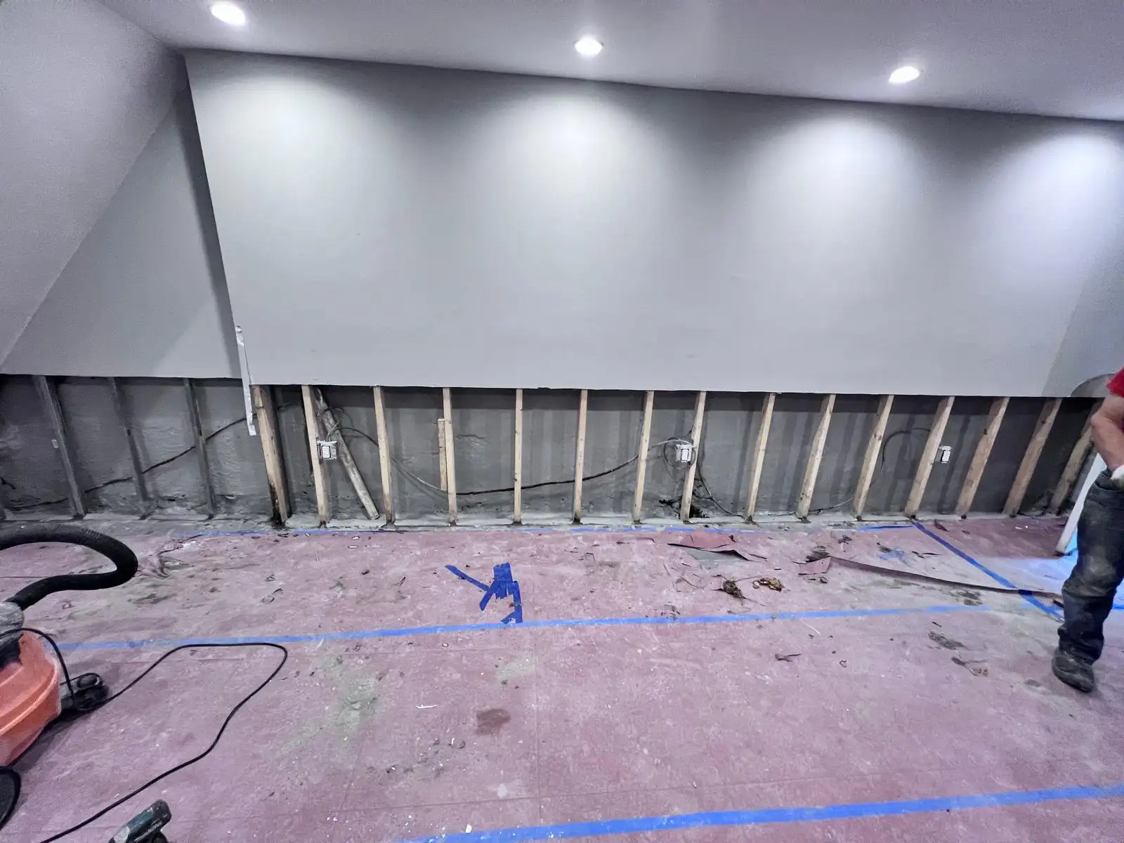 Removed sheetrock along basement walls — Bedford-Stuyvesant, Brooklyn