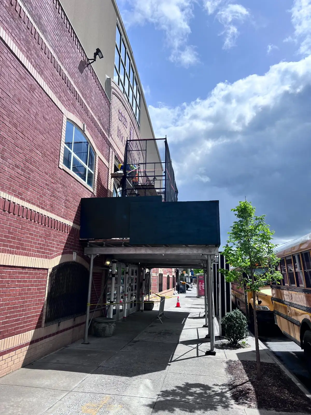 Sidewalk bridge at school entrance — Crown Heights, Brooklyn