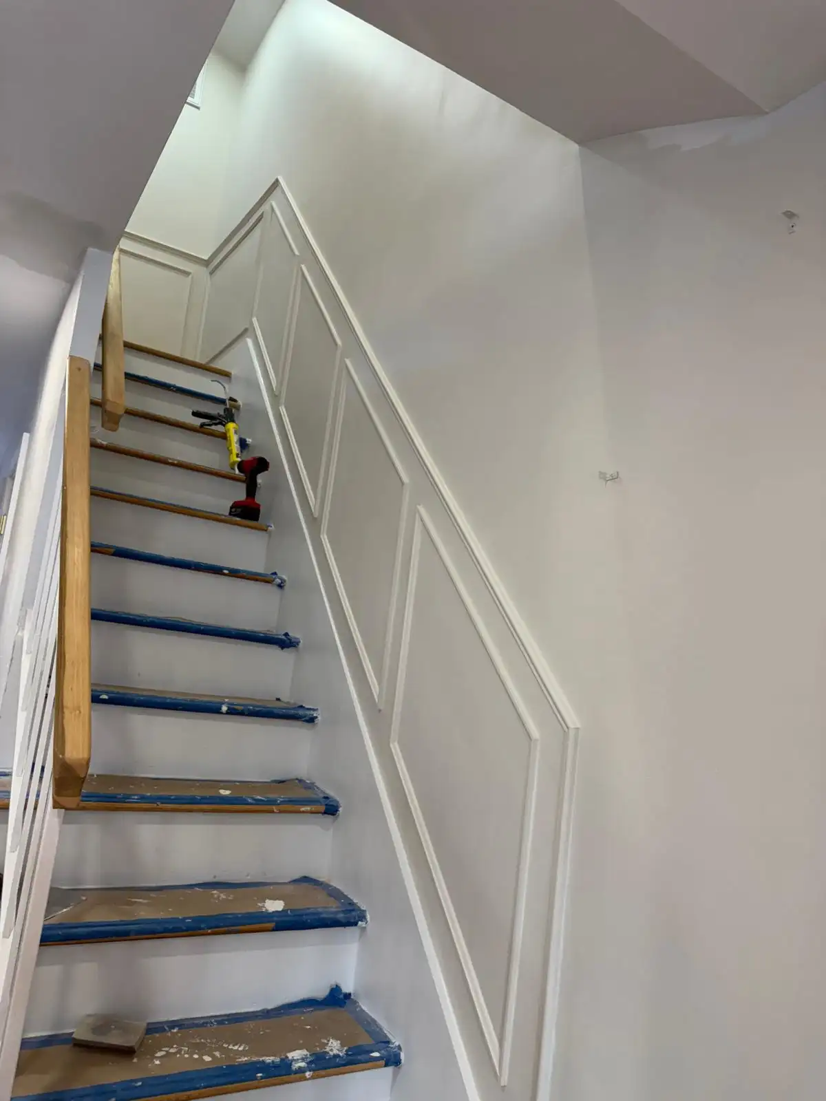 Staircase wainscoting with new trim — Bath Beach, Brooklyn