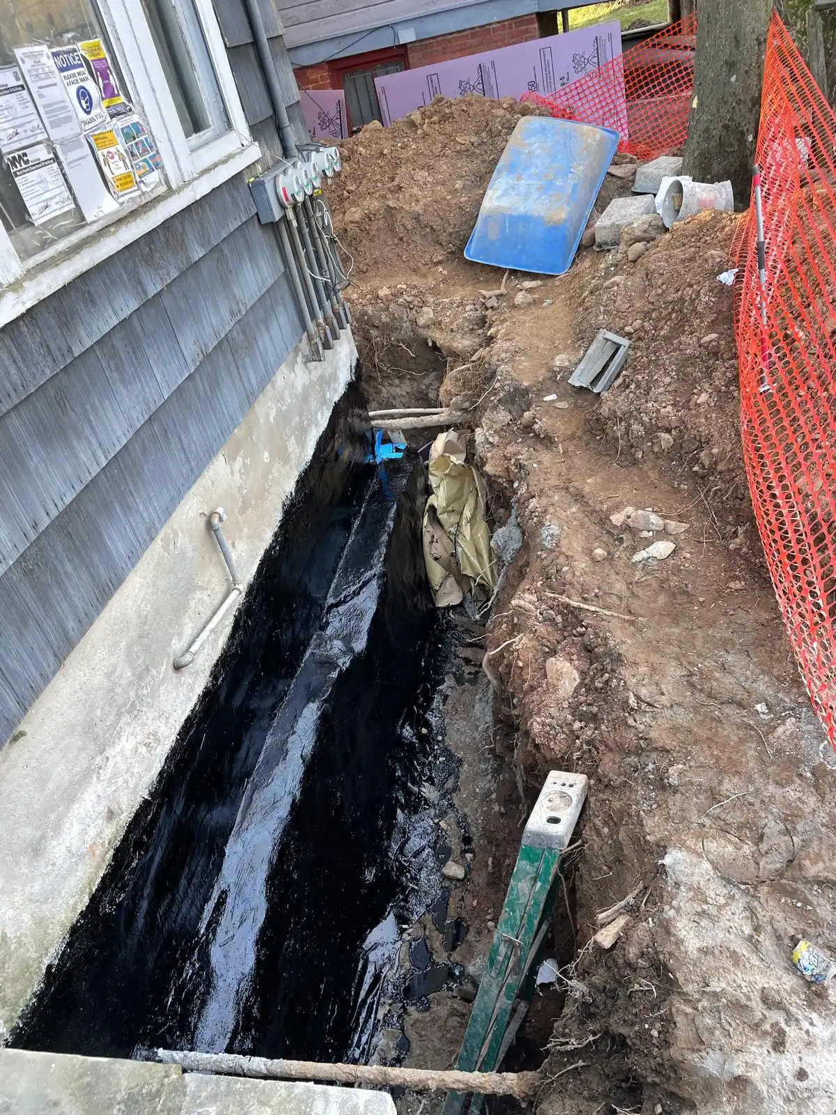 Waterproofed foundation in trench — Stapleton, Staten Island