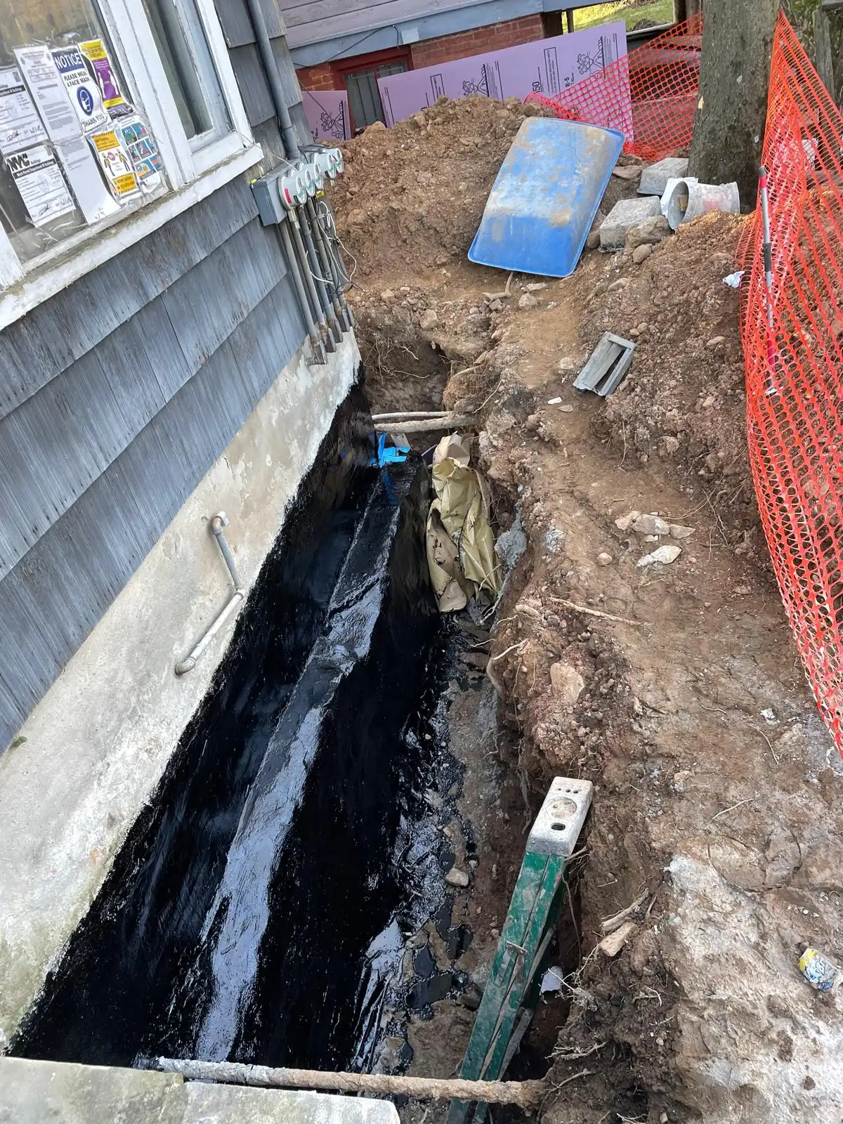 Waterproofed foundation in trench — Stapleton, Staten Island